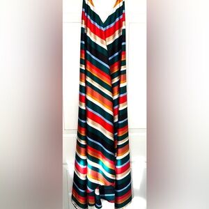 LULUS Malia Green Satin Striped Hankerchief dress size MED